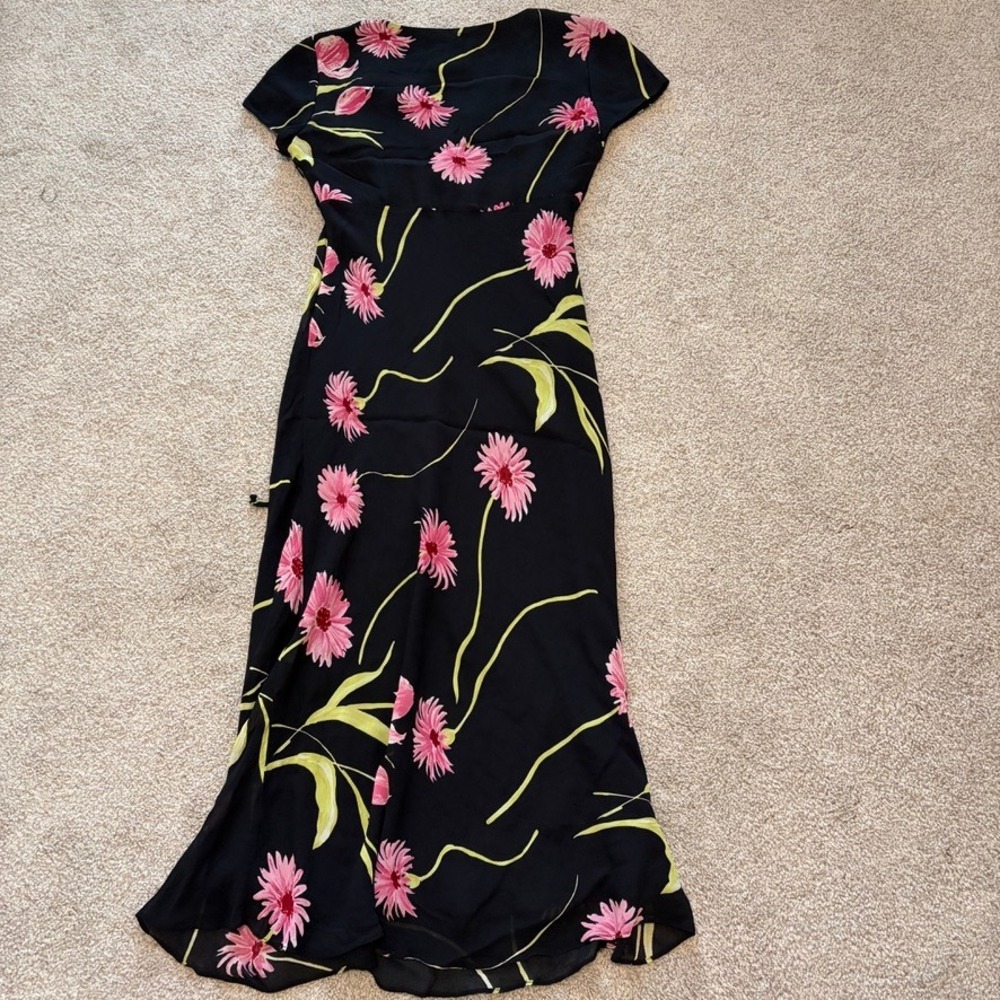 Vintage David Warren Petites Y2K 90s Dress Womens S Black Pink Floral Empire - Picture 7 of 8